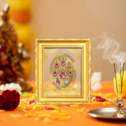 Ashta Lakshmi Divine Eight Forms of Wealth & Prosperity Sacred Royal Tabletop Frame in 24K Gold Plated Foil