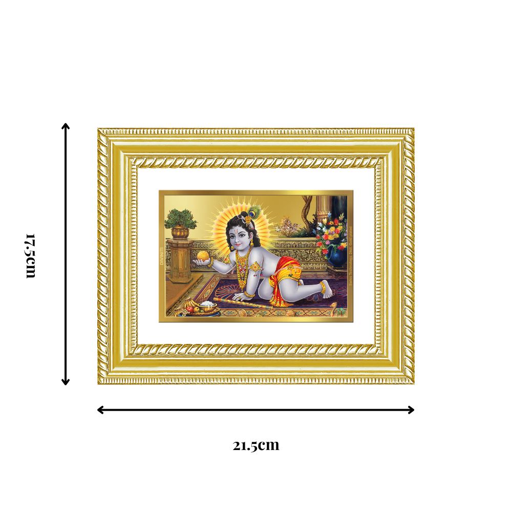 Diviniti 24K Gold Plated Laddu Gopal (Classic) Divine Wall and Table Top Frame for Home Mandir & Office Decor | Luxury Spiritual Gift
