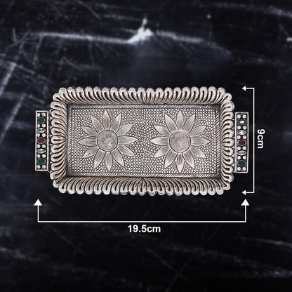 Pure Silver Serving Plate Vintage Dining Elegance, Handcrafted Tableware, Classic Silver Art (19.5x9 cm, 137g)