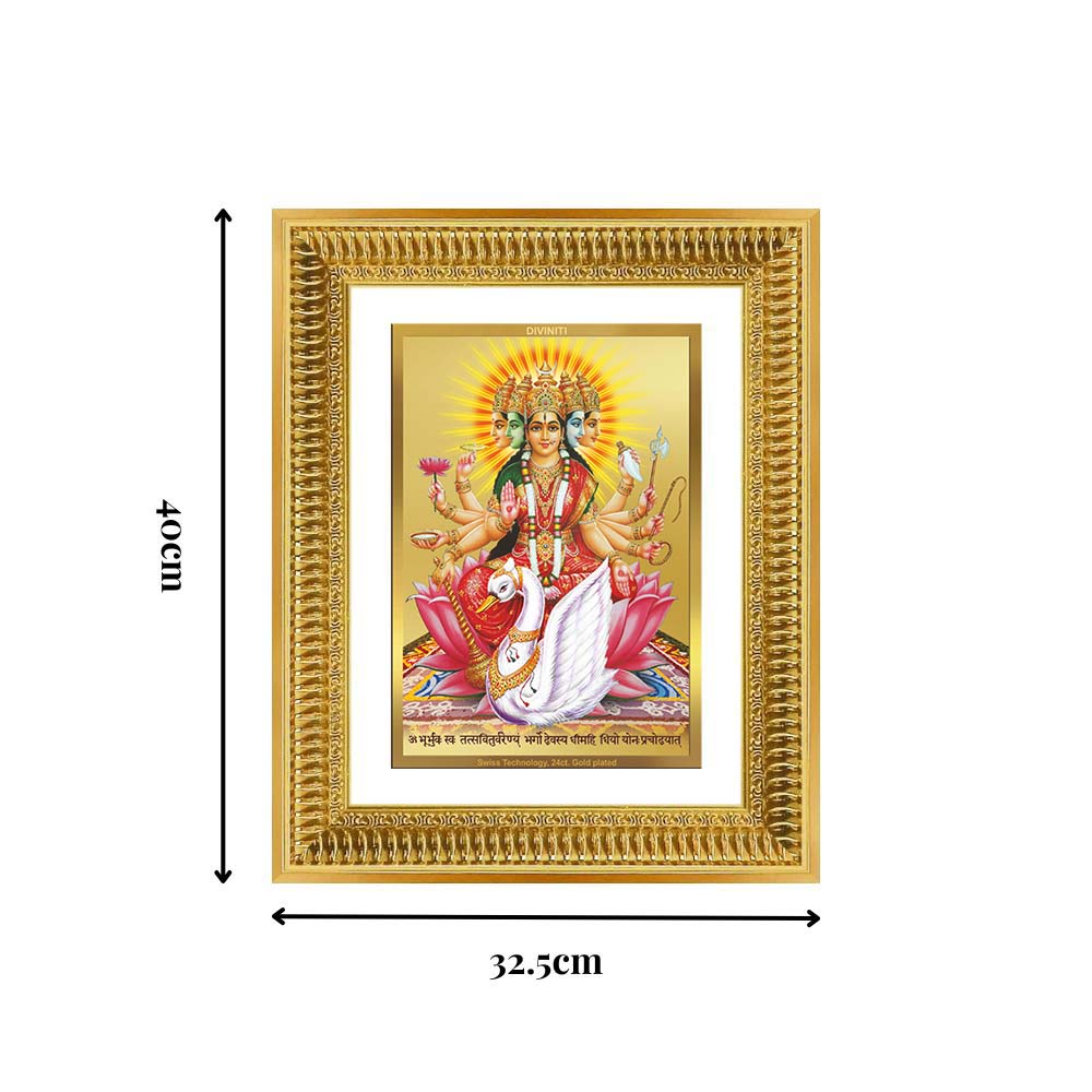 Diviniti 24K Gold Plated Gayatri Maa (Classic) Divine Wall Frame for Home Mandir & Office Decor | Luxury Spiritual Gift
