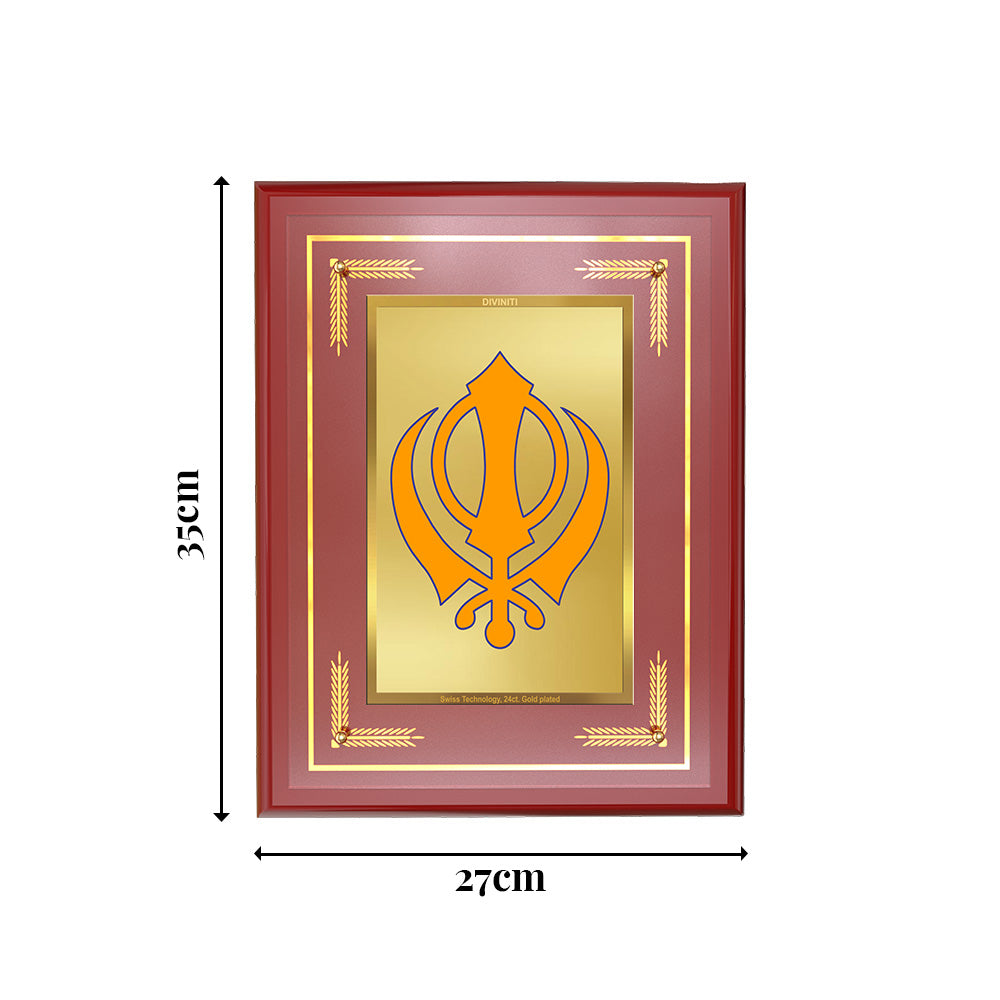 Diviniti 24K Gold Plated Khanda Sahib Blessing Tabletop Photo Frame | Strength, Unity & Spiritual Grace