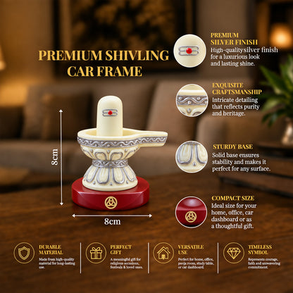 999 Silver-Plated Shivling Resin Idol for Car Dashboard & Home Decor | Premium Gift Box | 8x8 CM