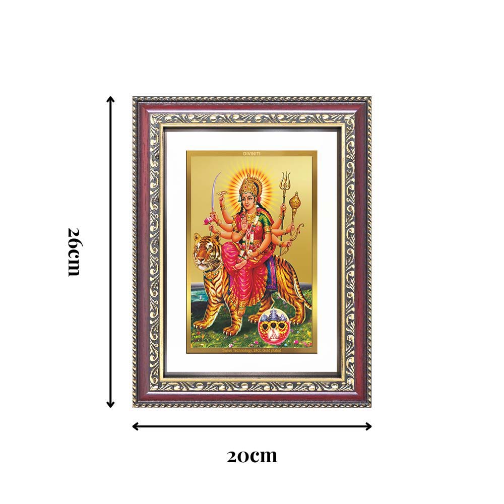 Diviniti 24K Gold Plated Durga - Sherawali Mata With Pind (Classic) Divine Wall Frame for Home Mandir & Office Decor | Luxury Spiritual Gift
