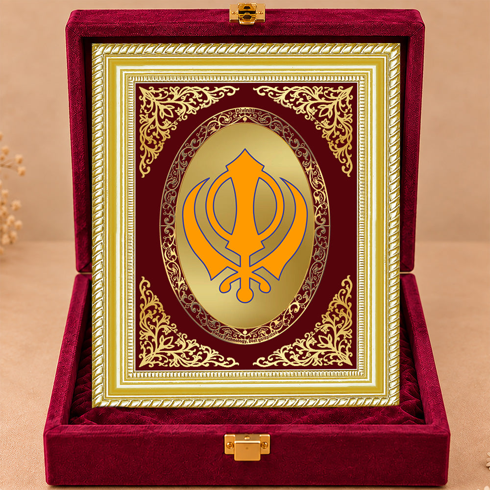 24K Gold-Plated Khanda Sahib BG Frame | Premium Gift Box | 26x20 CM
