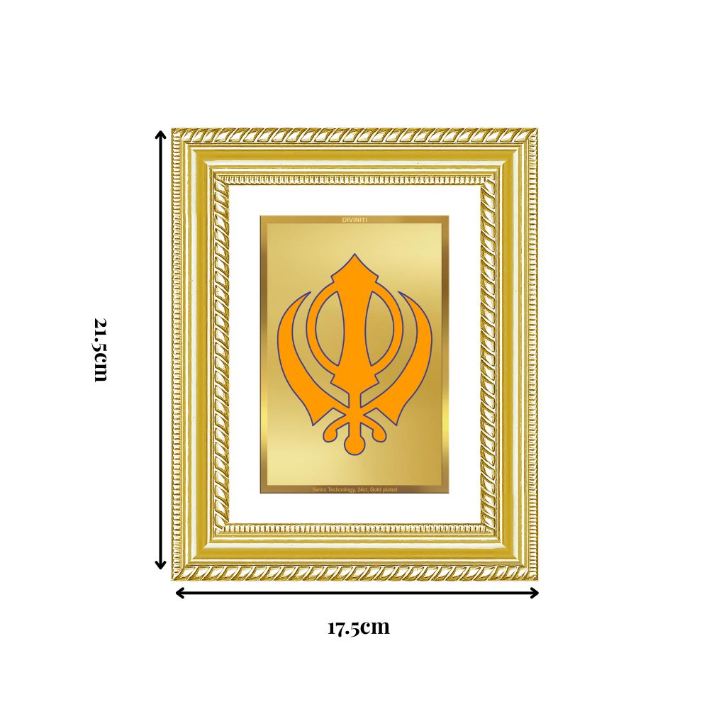 Diviniti 24K Gold Plated Khanda Sahib (Classic) Divine Wall and Table Top Frame for Home Mandir & Office Decor | Luxury Spiritual Gift