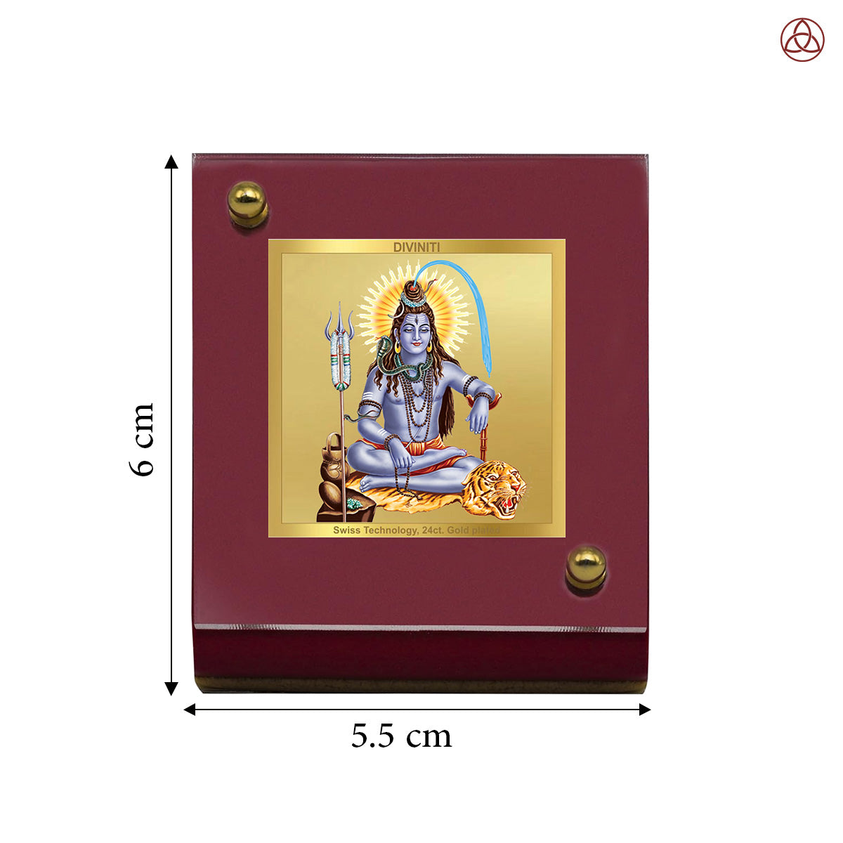 Diviniti 24K Gold Plated Lord Shiva Frame For Car Dashboard, Home Decor, Table, Worship (6 CM x 5.5 CM)