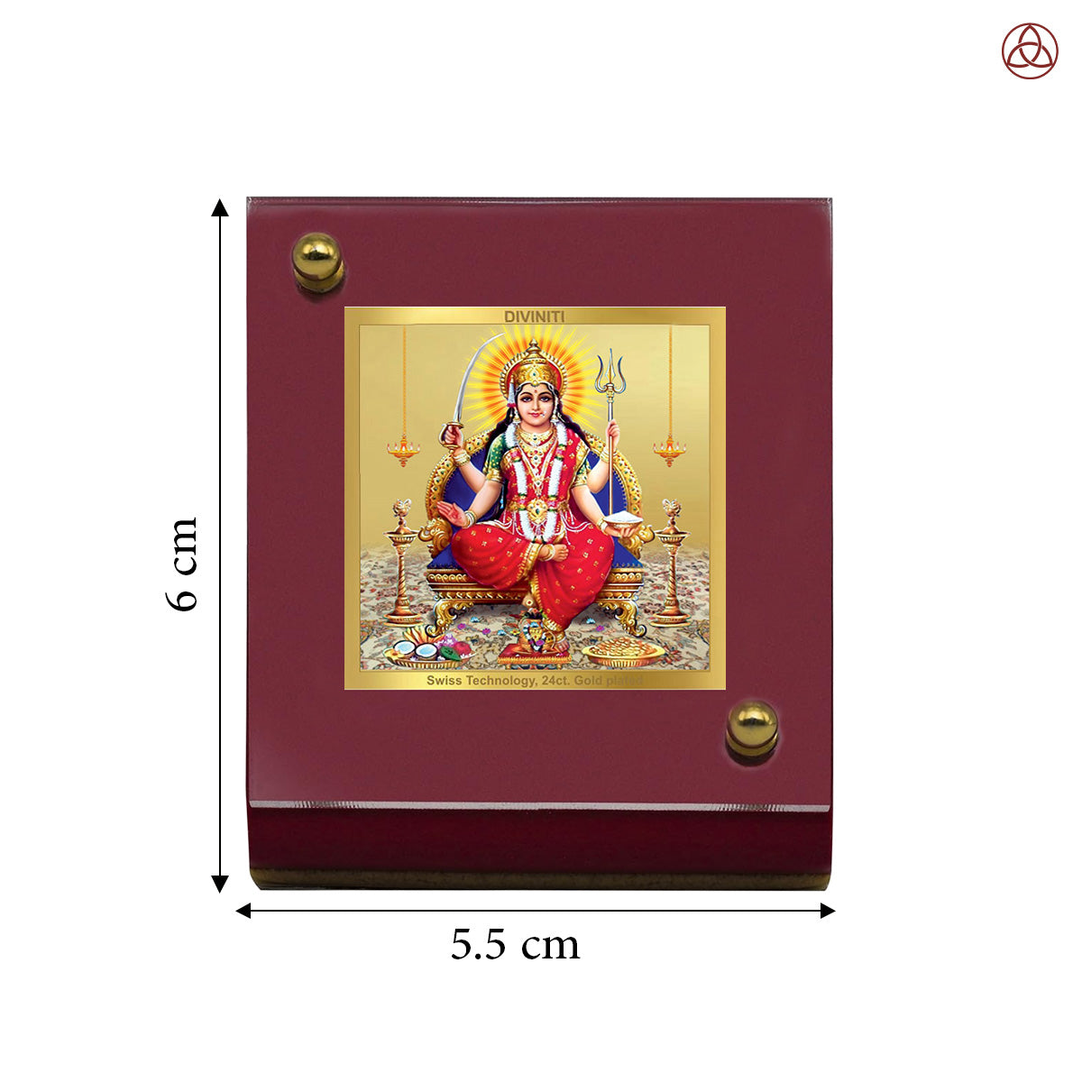 Goddess Santoshi Mata | Spiritual Car Dashboard & Tabletop Frame in 24K Gold Plated Foil