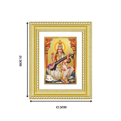 Diviniti 24K Gold Plated Saraswati Mata (Classic) Divine Wall and Table Top Frame for Home Mandir & Office Decor | Luxury Spiritual Gift