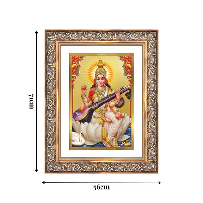 Diviniti 24K Gold Plated Saraswati Mata (Classic) Divine Wall Frame for Home Mandir & Office Decor | Luxury Spiritual Gift
