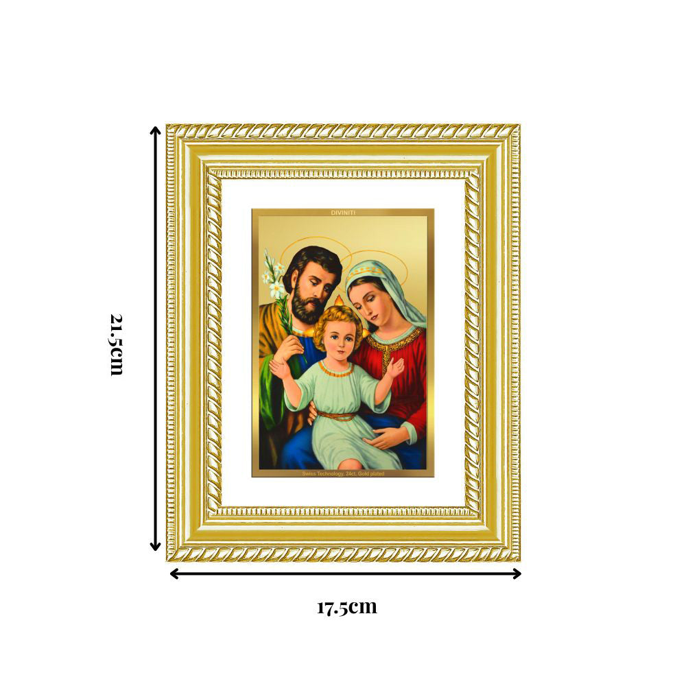 Diviniti 24K Gold Plated Holy Family (Classic) Divine Wall and Table Top Frame for Home Mandir & Office Decor | Luxury Spiritual Gift