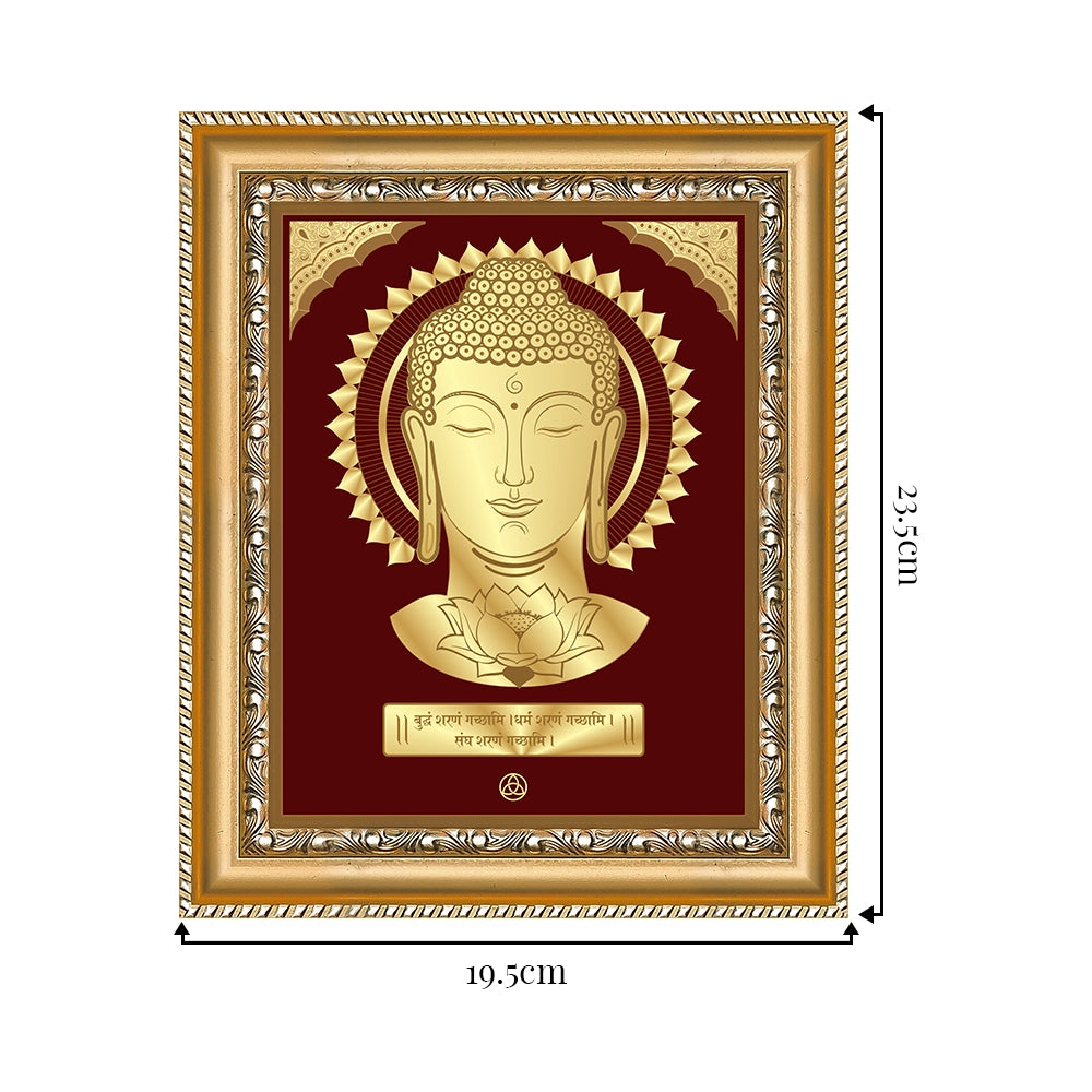 Buddha Gold on Gold Wall Hanging Frame in 24k gold plated showing dimensions