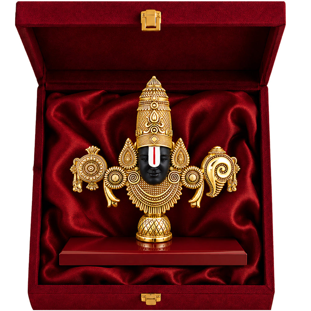 24K Gold-Plated Lord Tirupati Balaji Idol | Premium Gift Box | 13x14 CM