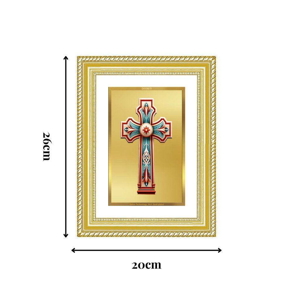 Diviniti 24K Gold Plated Holy Cross (Classic) Divine Wall Frame for Home Mandir & Office Decor | Luxury Spiritual Gift