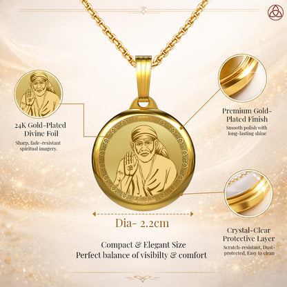 24K Gold Plated Sai Baba & Sacred Yantra Pendant – 22mm Double-Sided Spiritual Pendant