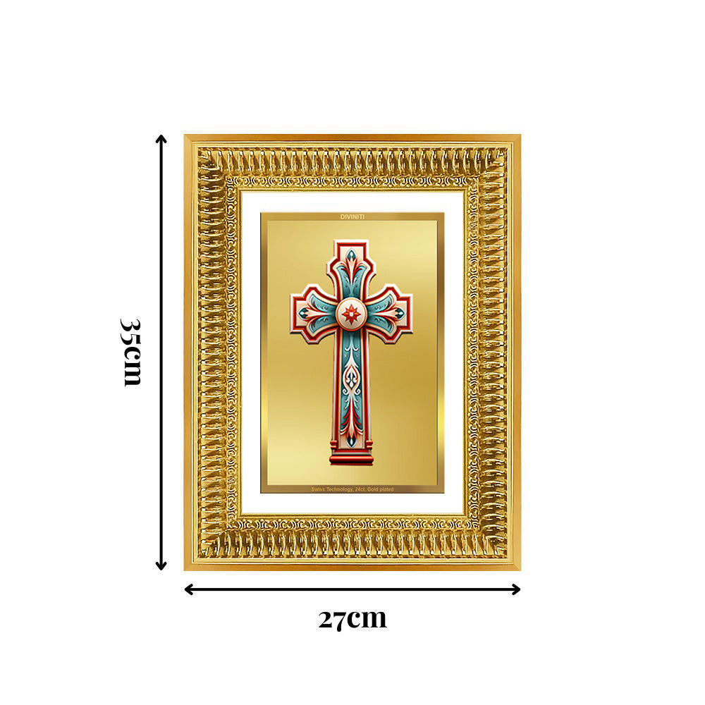 Diviniti 24K Gold Plated Holy Cross (Classic) Divine Wall Frame for Home Mandir & Office Decor | Luxury Spiritual Gift