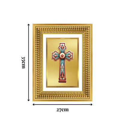 Diviniti 24K Gold Plated Holy Cross (Classic) Divine Wall Frame for Home Mandir & Office Decor | Luxury Spiritual Gift