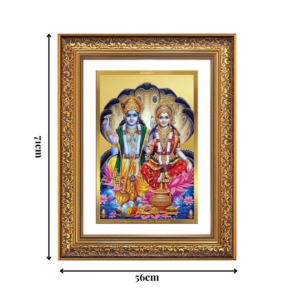 Diviniti 24K Gold Plated Vishnu Lakshmi (Classic) Divine Wall Frame for Home Mandir & Office Decor | Luxury Spiritual Gift