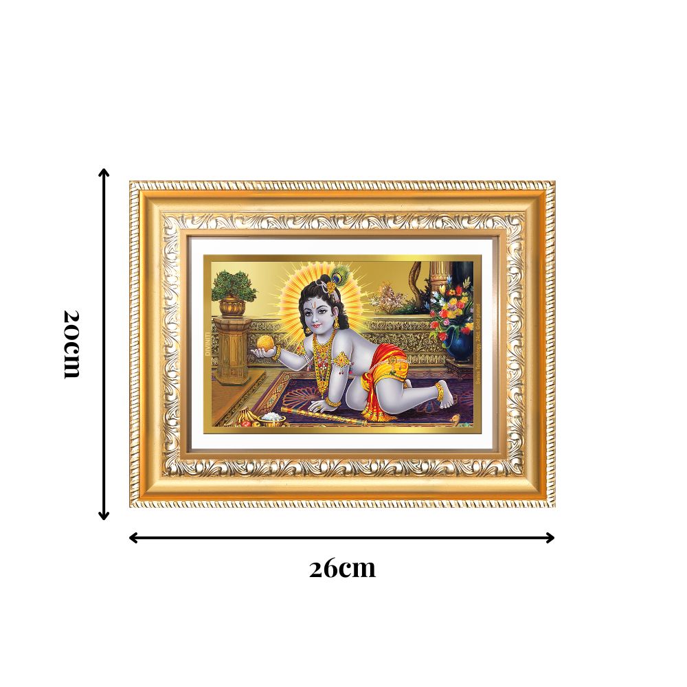 Diviniti 24K Gold Plated Laddu Gopal (Classic) Divine Wall Frame for Home Mandir & Office Decor | Luxury Spiritual Gift