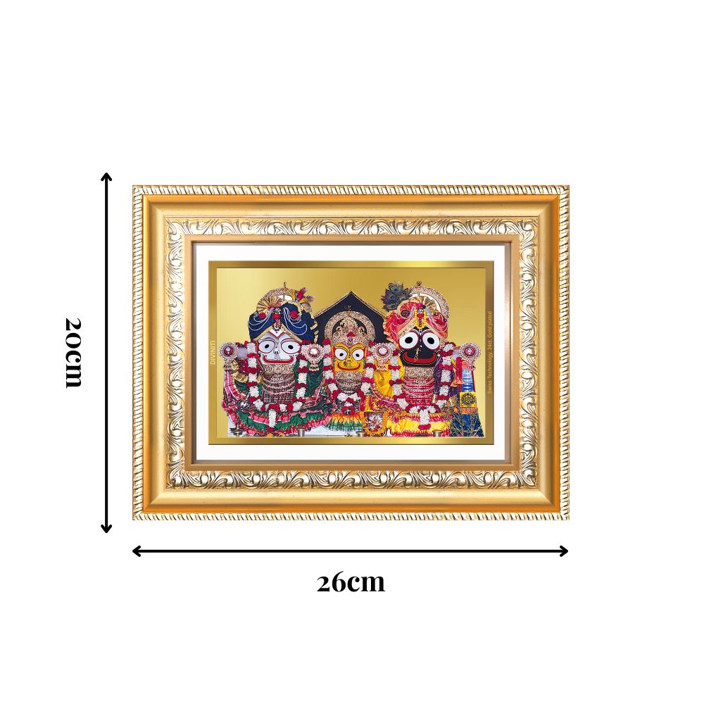 Diviniti 24K Gold Plated Jagannath Subhadra Balabhadra (Classic) Divine Wall Frame for Home Mandir & Office Decor | Luxury Spiritual Gift