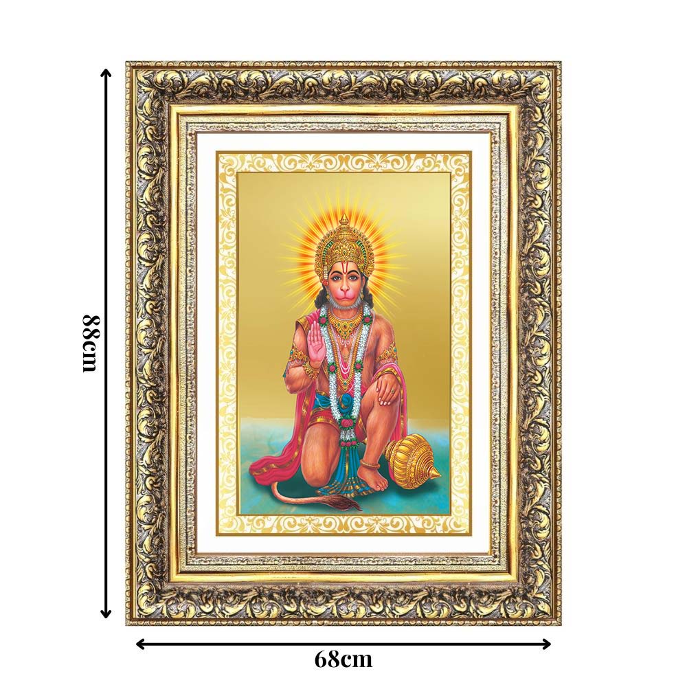 Diviniti 24K Gold Plated Ashirwad Hanuman (Classic) Divine Wall Frame for Home Mandir & Office Decor | Luxury Spiritual Gift