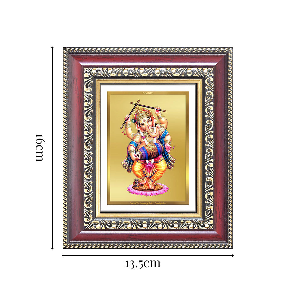 Diviniti 24K Gold Plated Dancing Ganesha (Classic) Divine Table Top Frame for Home Mandir & Office Decor | Luxury Spiritual Gift