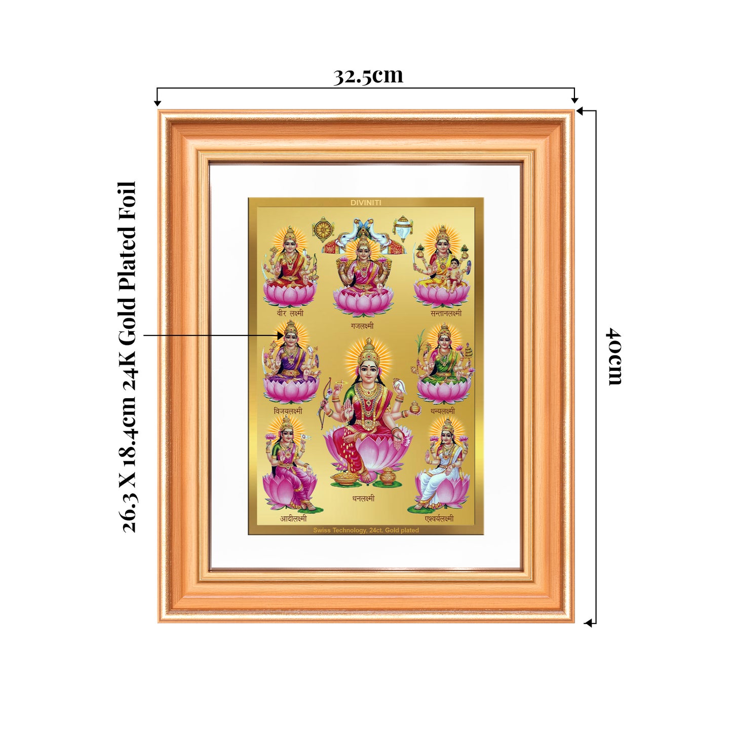 Ashtalakshmi | Lakshmi Devi for Wall Mount Photo Frame in 24K Gold Plated Foil