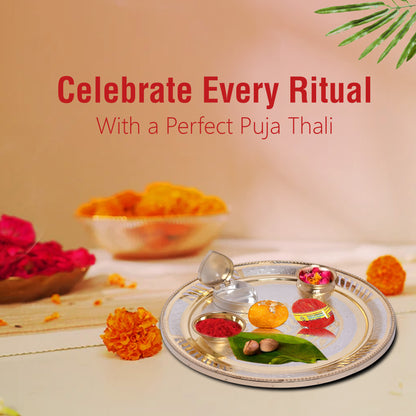 Diviniti 24K Gold Plated Puja Thali Kit Luxurious Tradition for Spiritual Ceremonies for Home & Office Décor, Puja Room Diwali Gift (324g)