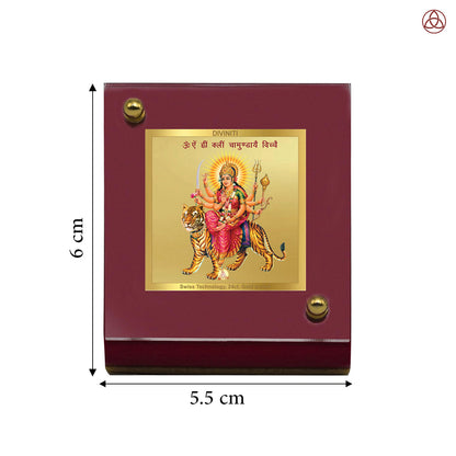 Durga Mata | Divine Goddess Durga Car Dashboard & Tabletop Photo Frame in 24K Gold Plated Foil