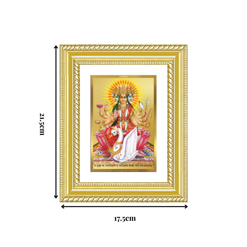 Diviniti 24K Gold Plated Gayatri Maa (Classic) Divine Wall and Table Top Frame for Home Mandir & Office Decor | Luxury Spiritual Gift
