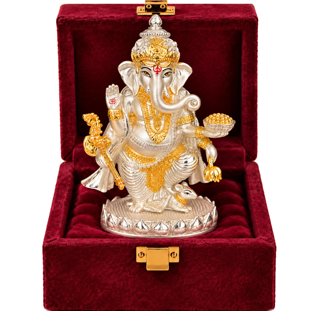 999 Silver-Plated Dual-Tone Lord Ganesha Idol | Premium Gift Box | 19.5x13 CM