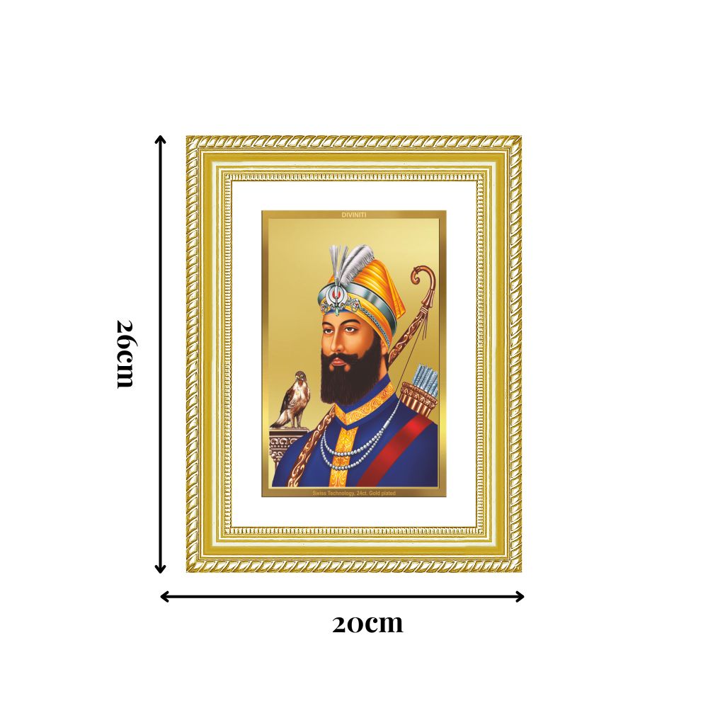 Diviniti 24K Gold Plated Guru Gobind Singh Ji (Classic) Sacred Sikh Wall Frame for Home Decor & Office Ambiance | Premium Spiritual Gift