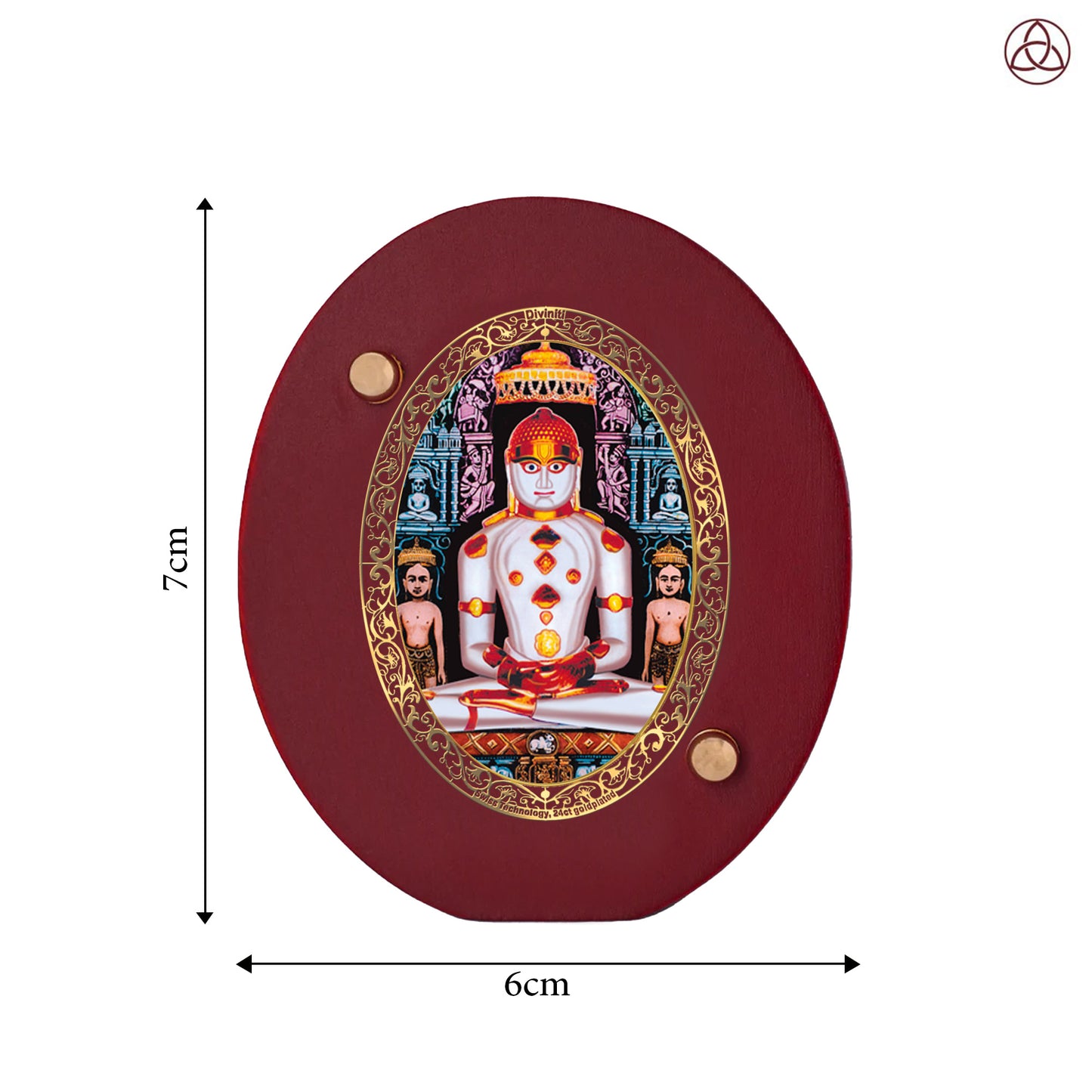 Adinath | Jain Tirthankara Car Dashboard & Tabletop Photo Frame, 24K gold-plated, 7x6 cm, intricate design.