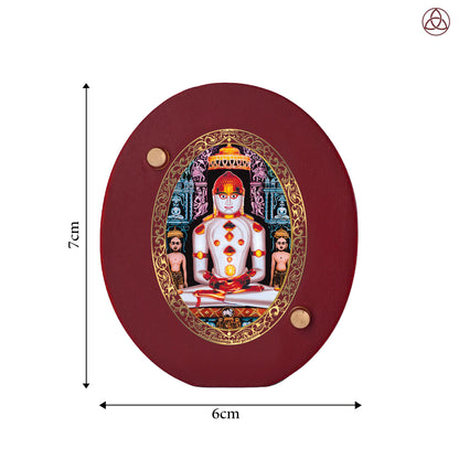 Adinath | Jain Tirthankara Car Dashboard & Tabletop Photo Frame, 24K gold-plated, 7x6 cm, intricate design.