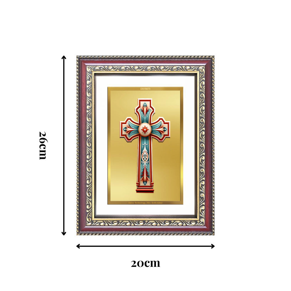 Diviniti 24K Gold Plated Holy Cross (Classic) Divine Wall Frame for Home Mandir & Office Decor | Luxury Spiritual Gift