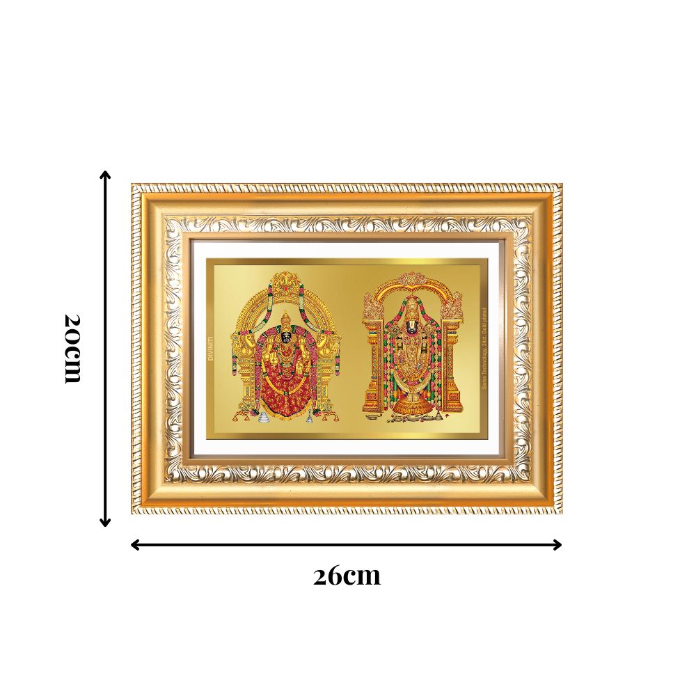 Diviniti 24K Gold Plated Padmavati And Balaji (Classic) Divine Wall Frame for Home Mandir & Office Decor | Luxury Spiritual Gift