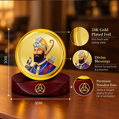 24K Gold-Plated Guru Gobind Singh Ji Car Dashboard Frame | 5x5 CM