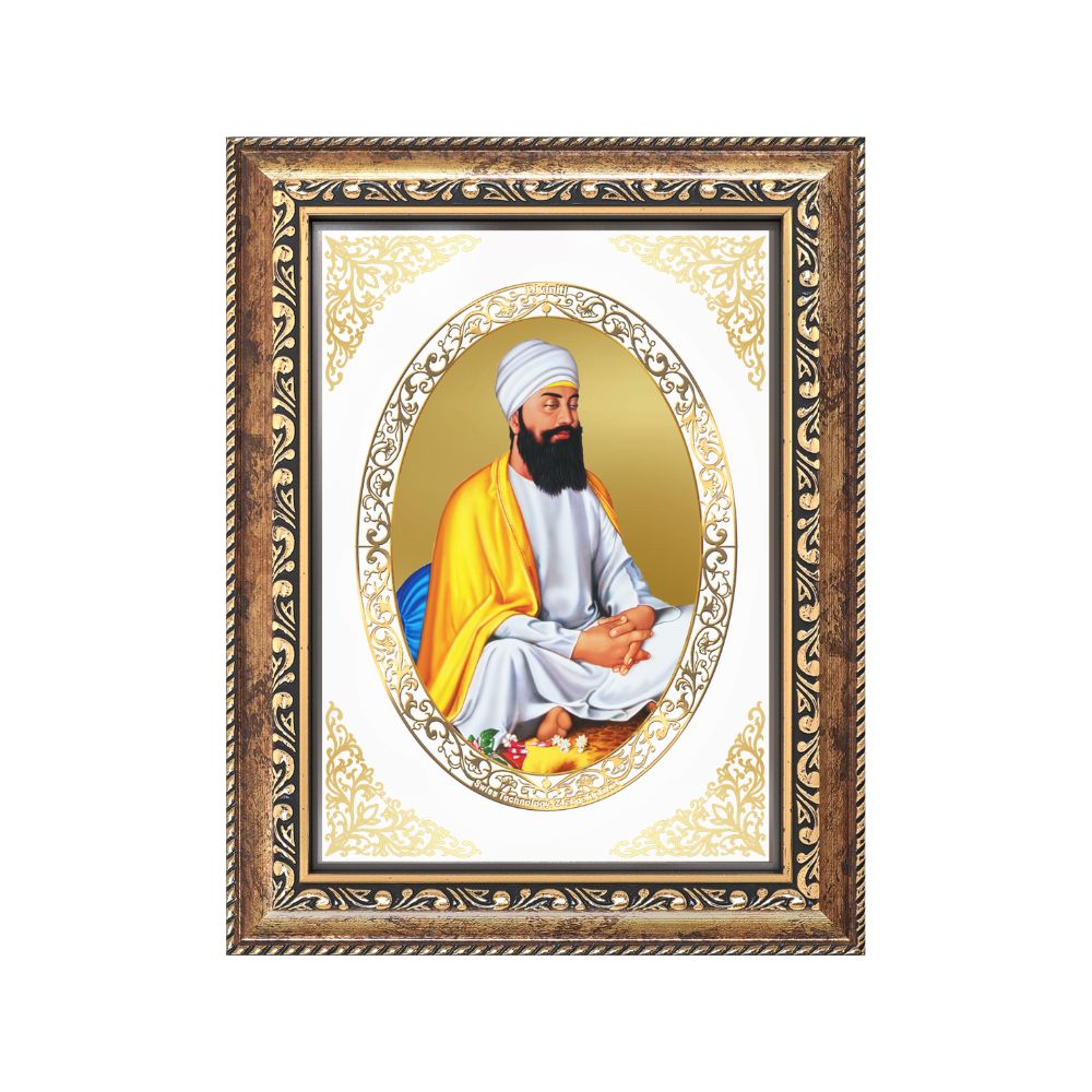 Guru Tegh Bahadur Sahib Ji | Sikh Guru Wall & Tabletop Royal Photo Frame in 24K Gold Plated Foil