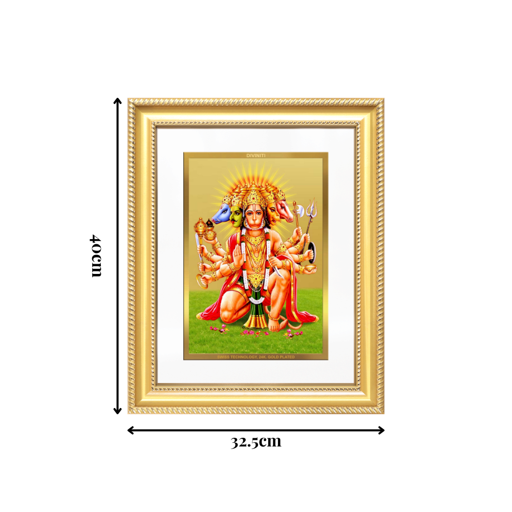 Diviniti 24K Gold Plated Panchmukhi Hanuman (Classic) Divine Wall Frame for Home Mandir & Office Decor | Luxury Spiritual Gift