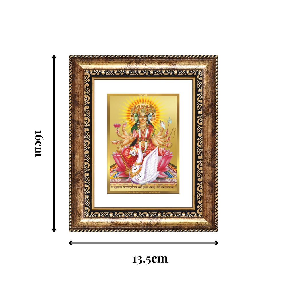 Diviniti 24K Gold Plated Gayatri Maa Divine Table Top Frame for Home Mandir & Office Decor | Luxury Spiritual Gift