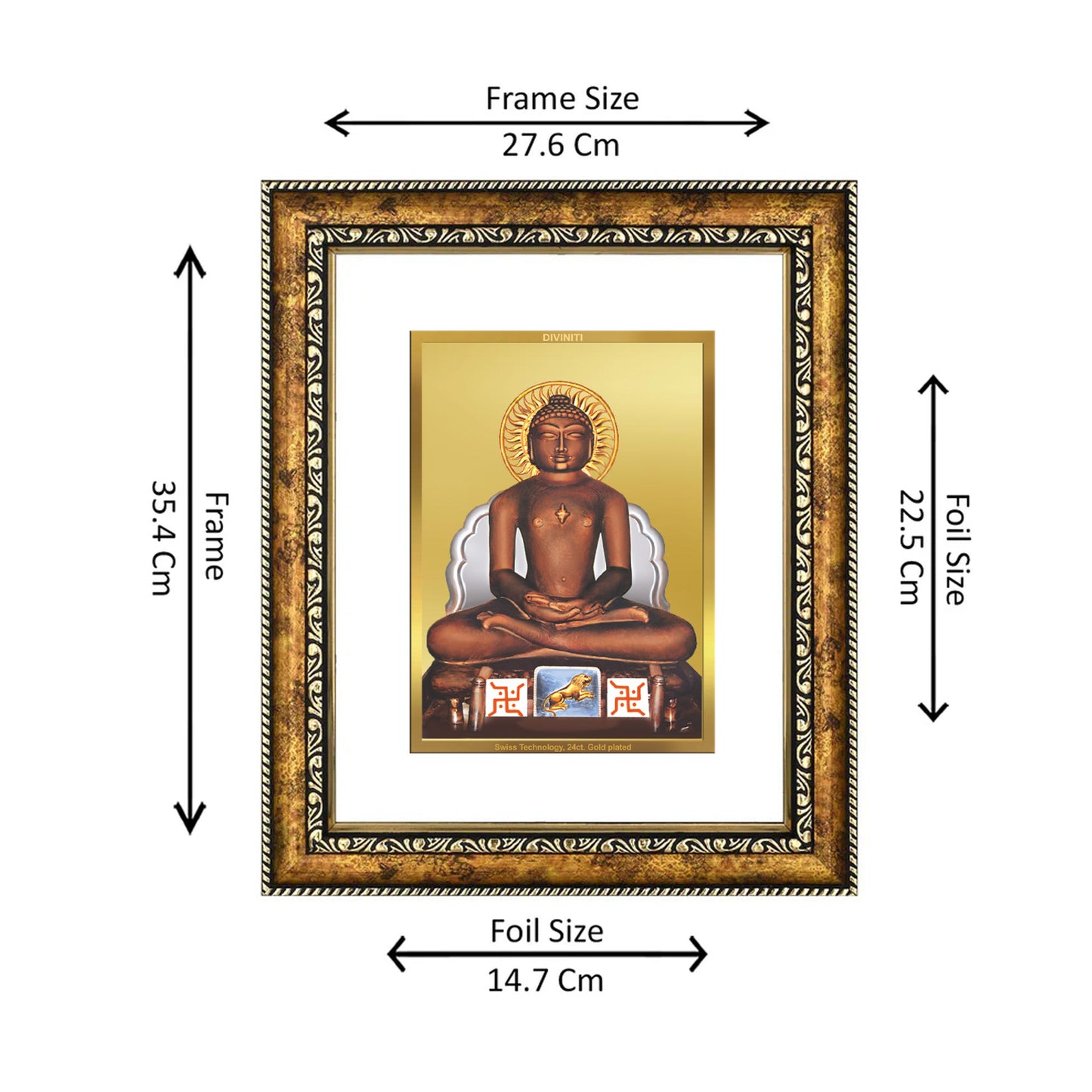 DIVINITI 24K Gold Plated Foil Mahavira Wall Photo Frame for Home Decor, Wall Hanging, Table Top, Puja Room & Gift DG113S3 (27.6X35.4 CM)