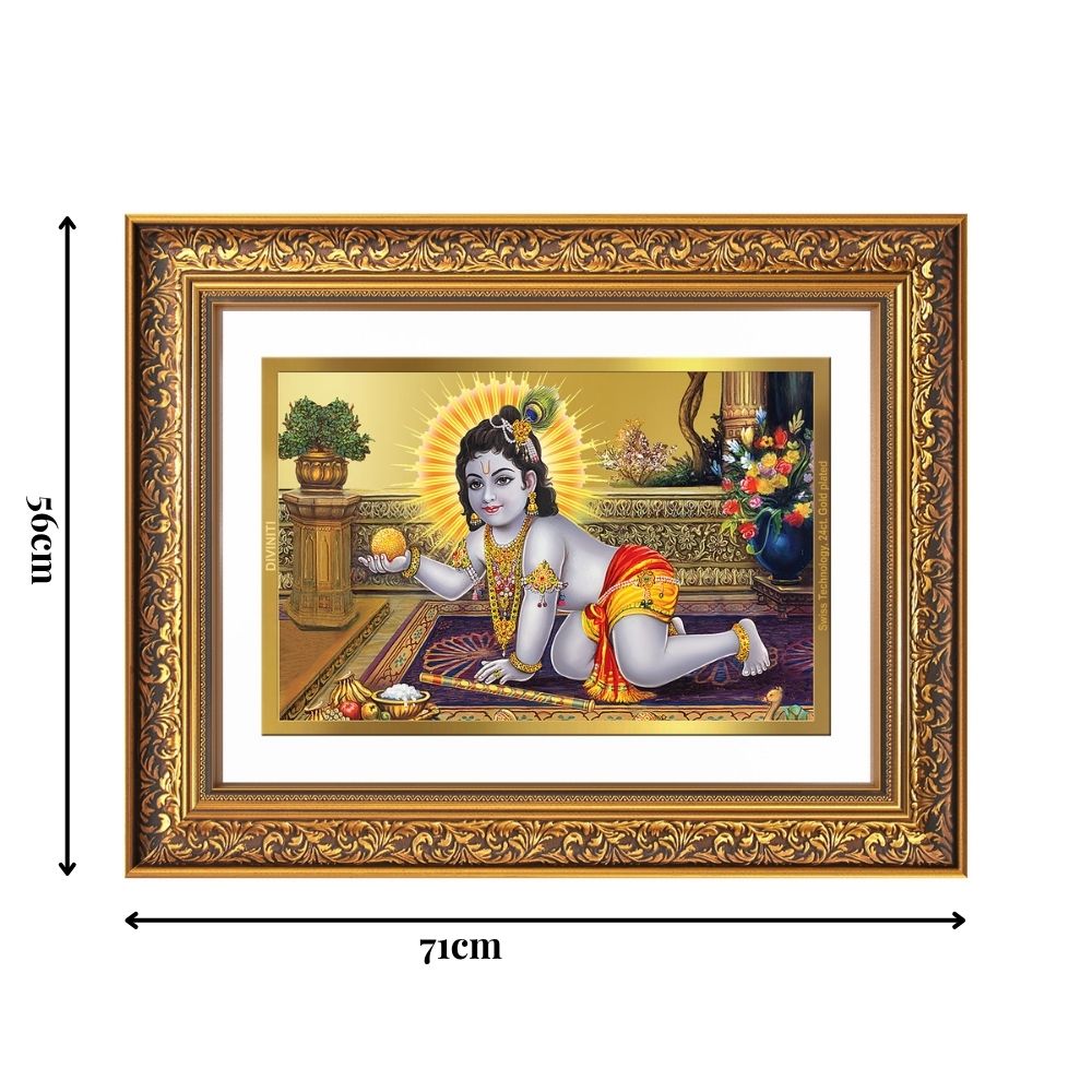 Diviniti 24K Gold Plated Laddu Gopal (Classic) Divine Wall Frame for Home Mandir & Office Decor | Luxury Spiritual Gift