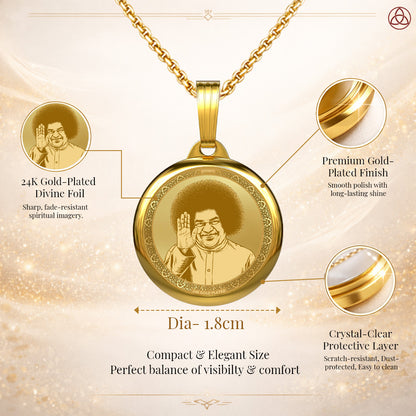 DIVINITI 24K Gold Plated Satya Sai Baba & Ashirwad Hand Pendant – 18mm Double-Sided Spiritual Pendant