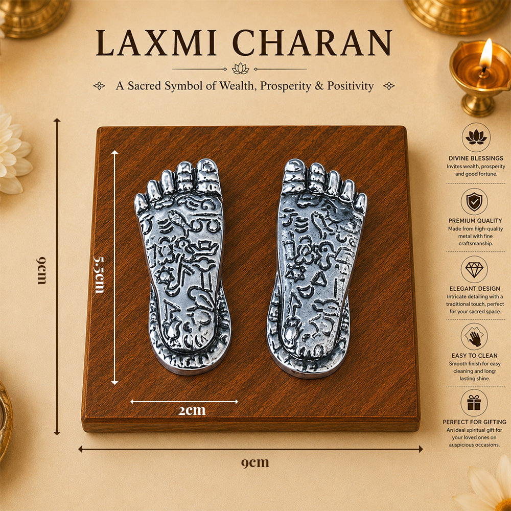 Diviniti 999 Silver Plated Laxmi Charan Paduka with Gift Box | Antique Decor