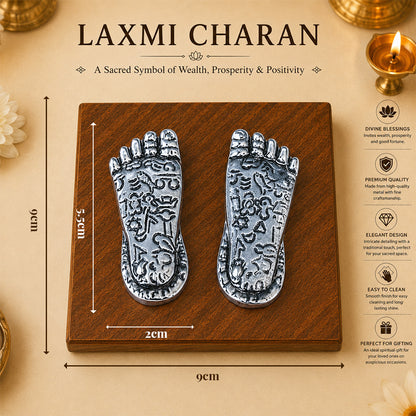 Diviniti 999 Silver Plated Laxmi Charan Paduka with Gift Box | Antique Decor