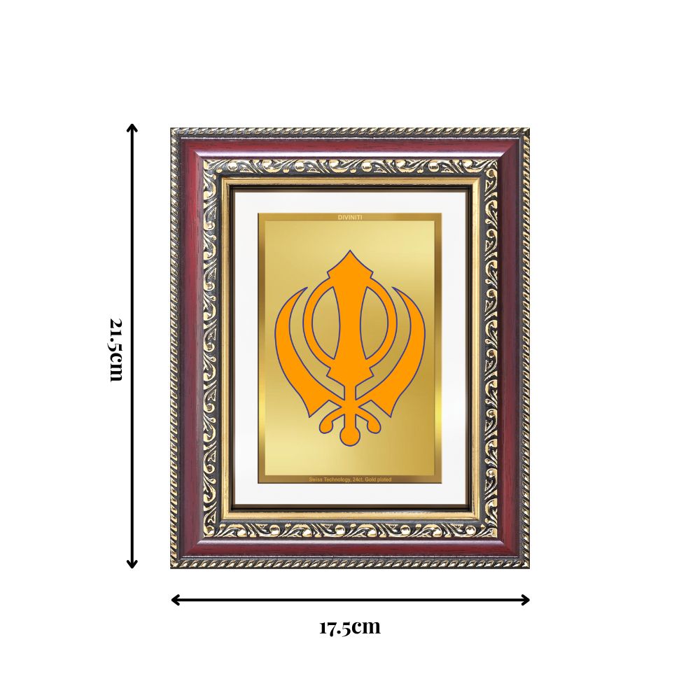Diviniti 24K Gold Plated Khanda Sahib (Classic) Divine Wall and Table Top Frame for Home Mandir & Office Decor | Luxury Spiritual Gift
