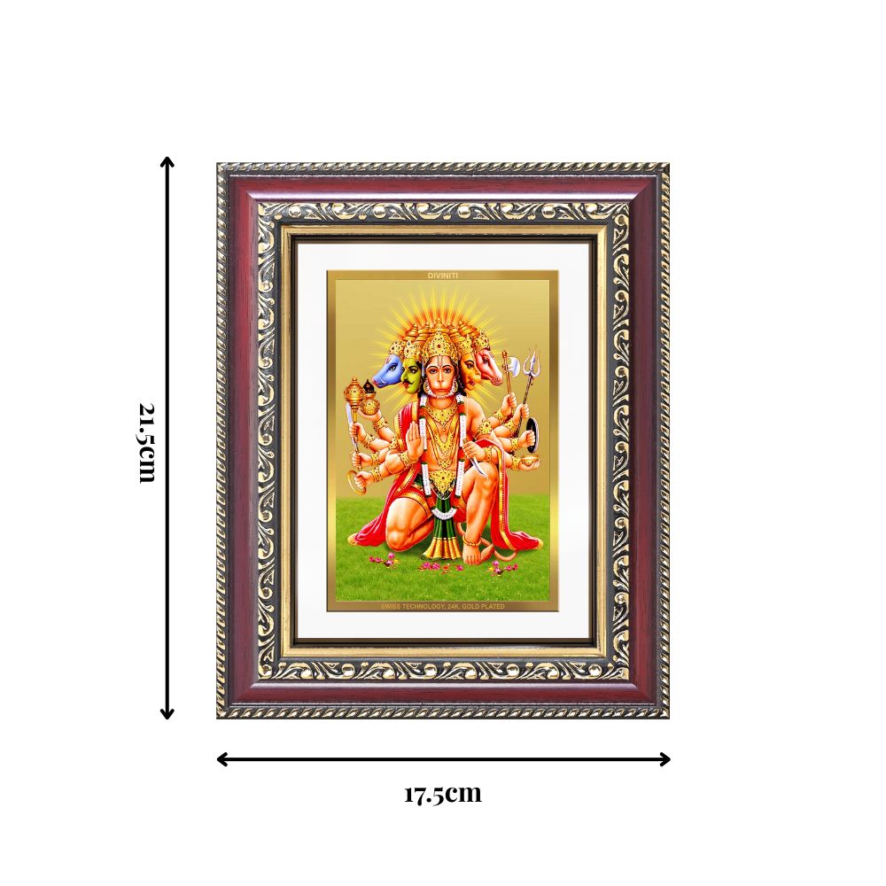Diviniti 24K Gold Plated Panchmukhi Hanuman (Classic) Divine Wall and Table Top Frame for Home Mandir & Office Decor | Luxury Spiritual Gift