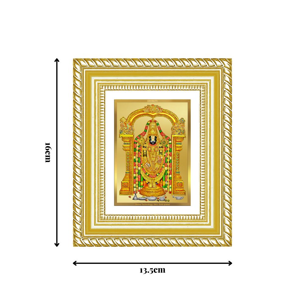 Diviniti 24K Gold Plated Tirupati Balaji Divine Table Top Frame for Home Mandir & Office Decor | Luxury Spiritual Gift