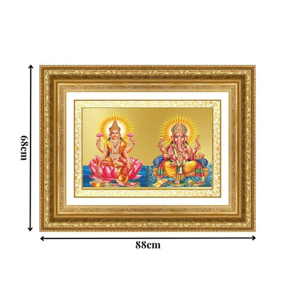 Diviniti 24K Gold Plated Lakshmi Ganesha (Classic) Divine Wall Frame for Home Mandir & Office Decor | Luxury Spiritual Gift