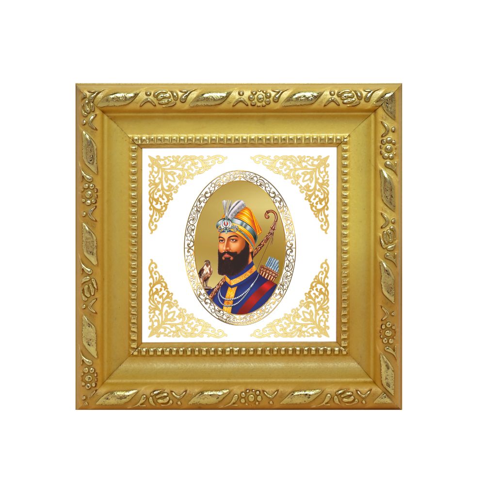 Guru Gobind Singh Ji | Divine Sikh Guru Royal Tabletop Photo Frame in 24K Gold Plated Foil