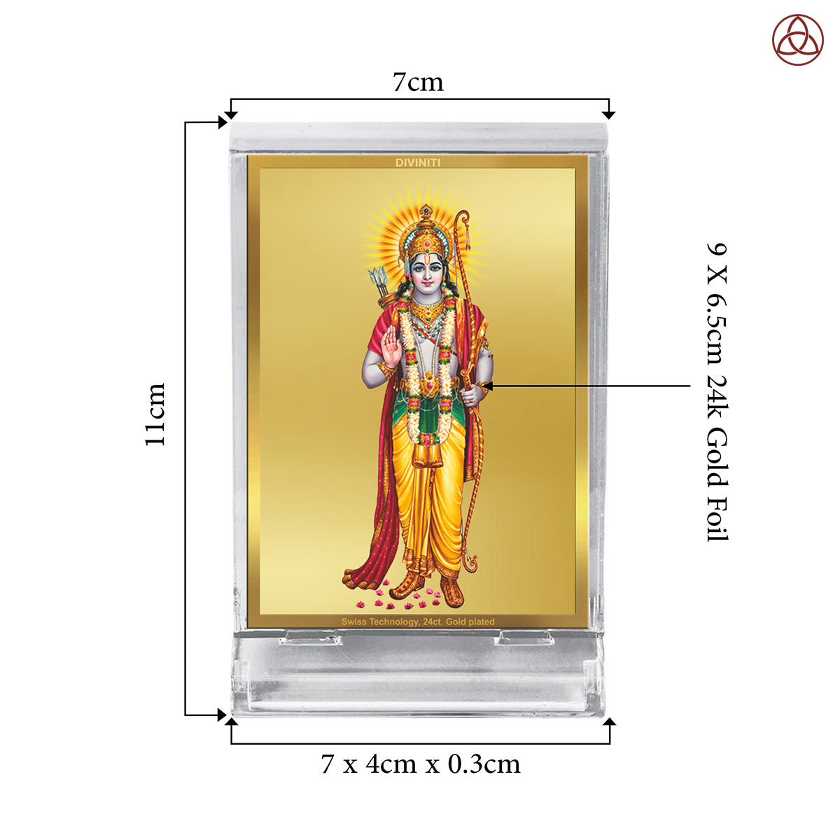 Diviniti 24K Gold Plated Foil Lord Ram Frame For Car Dashboard, Home Decor, Puja, Festival Gift (11 x 6.8 CM)